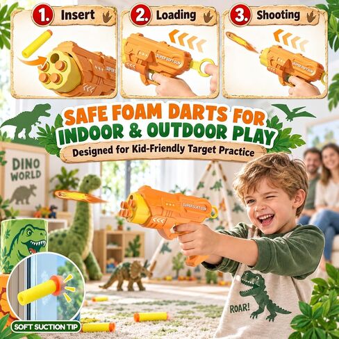 Rotating Target Shooting Games Toys for Boys, 2 Toy Guns & 20 Darts, Dinosaur & Pirate Rocket Targets Compatible with Nerf Guns, Outdoor Carnival Birthday Gifts for Kids Age 3 4 5 6 7 8 9 10 12+ in Saudi Arabia