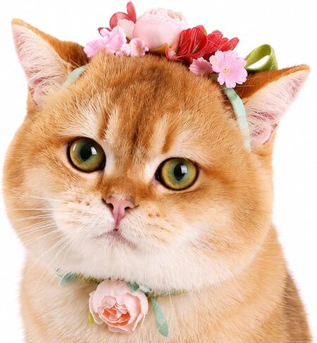 Lovelyshop Spring Pet Floral Crown and Floral Collar Set, S in Saudi Arabia