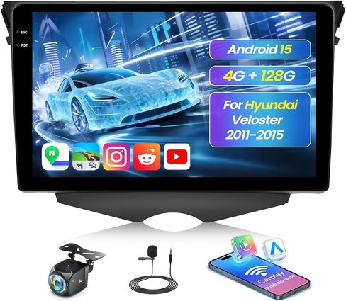 [2G+32G] ستيريو سيارة Android 13 لسيارة Hyundai Veloster 2011-2015 مع Apple Carplay Android Auto، راديو سيارة بشاشة لمس عالية الدقة 9 بوصات مع رابط مرآة، واي فاي GPS، بلوتوث FM/RDS SWC+كاميرا خلفية in Kuwait