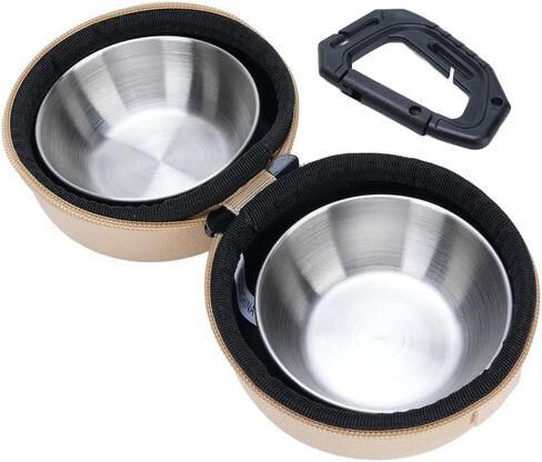 Portable Double Pet Bowl Set, Stainless Steel Food and Water Bowls with EVA Carry Case and Clip for Dogs and Cats Travel(Green) in Kuwait
