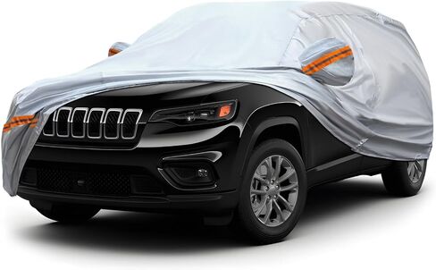 KEYOOG 6-Layer Full Car Cover is All-Weather Waterproof, Universal in All Seasons, Snow Prevention, Rainproof, Acid Rainproof, Sunscreen, Ultraviolet-Proof, Fit SUV 178"-189" Orange Reflective Strip in Kuwait