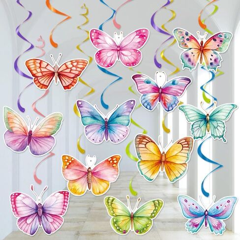 Butterfly Decorations, Kaluofan 24PCS Butterfly Party Decorations, Hanging Butterflies Spring Decorations, Hanging Ceiling Swirl for Spring Summer Easter Butterfly Themed Birthday Party Decorations in Saudi Arabia
