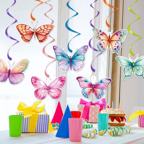 Butterfly Decorations, Kaluofan 24PCS Butterfly Party Decorations, Hanging Butterflies Spring Decorations, Hanging Ceiling Swirl for Spring Summer Easter Butterfly Themed Birthday Party Decorations in Saudi Arabia