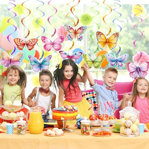 Butterfly Decorations, Kaluofan 24PCS Butterfly Party Decorations, Hanging Butterflies Spring Decorations, Hanging Ceiling Swirl for Spring Summer Easter Butterfly Themed Birthday Party Decorations in Saudi Arabia
