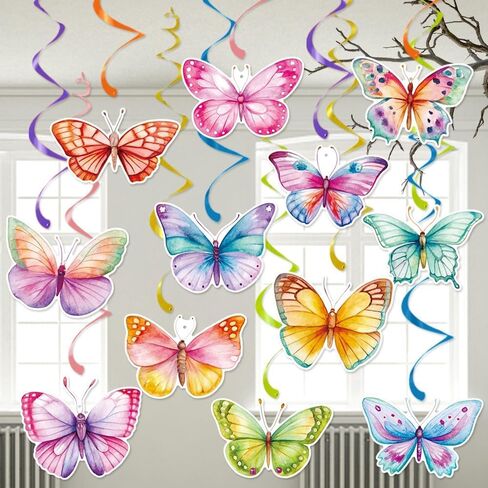 Butterfly Decorations, Kaluofan 24PCS Butterfly Party Decorations, Hanging Butterflies Spring Decorations, Hanging Ceiling Swirl for Spring Summer Easter Butterfly Themed Birthday Party Decorations in Saudi Arabia
