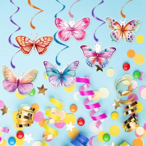 Butterfly Decorations, Kaluofan 24PCS Butterfly Party Decorations, Hanging Butterflies Spring Decorations, Hanging Ceiling Swirl for Spring Summer Easter Butterfly Themed Birthday Party Decorations in Saudi Arabia
