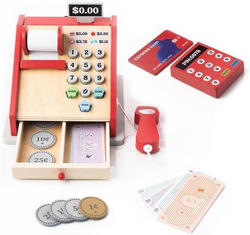 Stele Wooden Cash Register Toy for Kids – Pretend Play Cash Register with Accessories – Educational Wooden Toy for Learning and Fun in Saudi Arabia