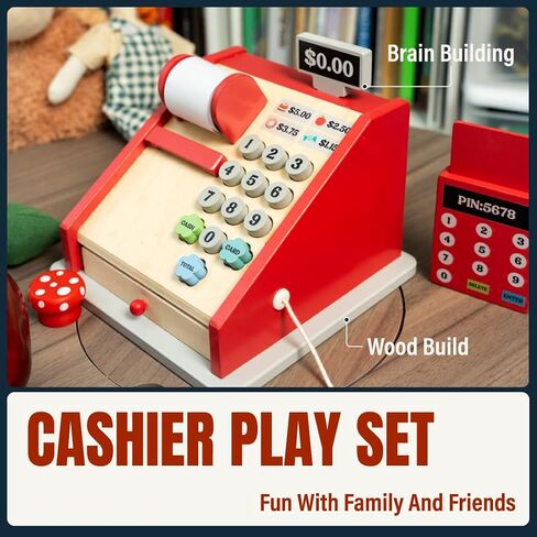 Stele Wooden Cash Register Toy for Kids – Pretend Play Cash Register with Accessories – Educational Wooden Toy for Learning and Fun in Saudi Arabia