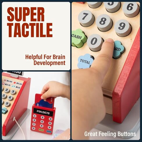 Stele Wooden Cash Register Toy for Kids – Pretend Play Cash Register with Accessories – Educational Wooden Toy for Learning and Fun in Saudi Arabia