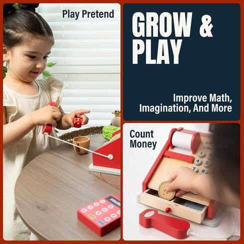 Stele Wooden Cash Register Toy for Kids – Pretend Play Cash Register with Accessories – Educational Wooden Toy for Learning and Fun in Saudi Arabia