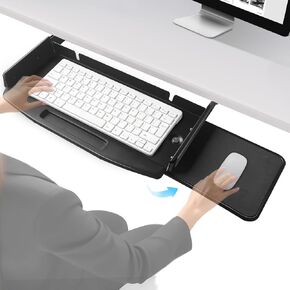 Steel Under Desk Keyboard Tray Slide Out,28"Lx10"W with 360 Rotating Mouse Platform,Keyboard Shelf Sliding, Under Desk Mounted Keyboard Holder in Saudi Arabia