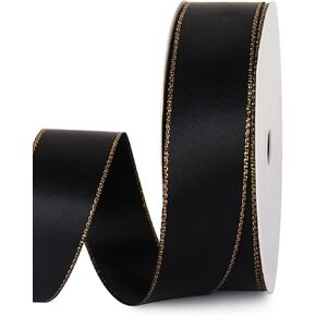 VIVIQUEN White Double Faced Satin Ribbon with Gold Edge, 1" Polyester Continuous Ribbon -25 Yards,Wide Ribbon for Gift Wrapping,Wedding,Bows Bouquet,Floral Arrangement and Craft in Saudi Arabia