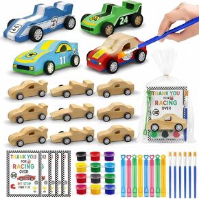 12 Pack Race Car Party Favors DIY Craft Kit – Paint Your Own Wooden Cars in Kuwait