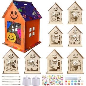 HABDJILTY 35Pcs Halloween Wooden Houses Craft Kit DIY Paint 3D Ghost House in Saudi Arabia