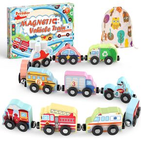 Zeoddler Toys for Toddlers, 11 Magnetic Wooden Vehicle Train Set, Montessori Toys for Toddlers, Preschool Learning Activities for Kids, Birthday Gifts for Boys, Girls in Kuwait