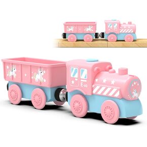 Toy Battery Operated Train Set for Wooden Tracks, Magnetic Trains Toys with Carriage, Pink Unicorn Motorized Train Electric Cars Compatible with Thomas, Brio, Chuggington in Kuwait