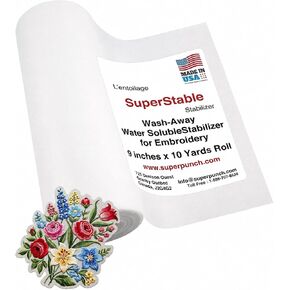 Superpunch Wash-Away Water Soluble Stabilizer for Embroidery - 9 inch x 10 Yard Roll, Fabric Stabilizer, Embroidery Backing & Cut Away Stabilizers - SuperStable Machine & Hand Sewing - Made in USA in Saudi Arabia