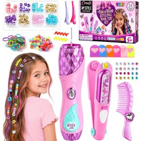 TUZT 3 in 1 Hair Gem Stamper Kit for Girls, Hair Salon Toys for Girls with Hair Beading Machine, Washable Hair Color Powder, DIY Dress Up Toy Gift for Girls Ages 5-12 in Kuwait
