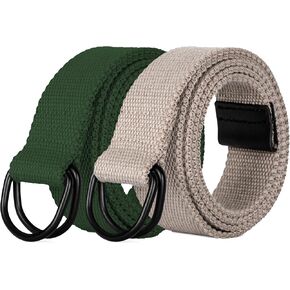 PBF Mens & Womens Canvas Belt with Black D Ring Buckle - 1 1/2" Wide - Small to Plus Size - Pack of 2 Solid Colors in Saudi Arabia