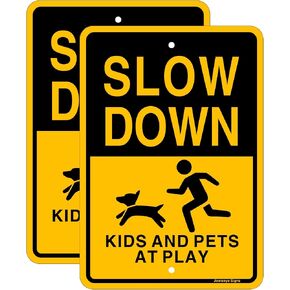 Slow Down Children at Play Sign,17 x 12 inches,Reflective Aluminum,UV Protected,Weather Resistant,Waterproof,Durable Ink,Outdoor Use,Easy to Mount(2 Pack) in Kuwait