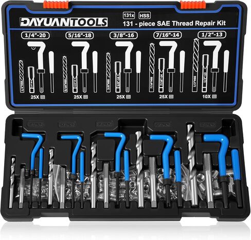 DAYUAN 131pcs Helicoil Metric Thread Repair Kit, HSS Drill Thread Insert Repair Tool M5 M6 M8 M10 M12 in Kuwait