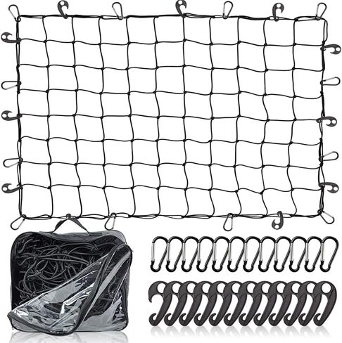 Small Cargo Net 15"x15" Stretches to 30"x30" with Thicken Hooks | Natural Latex Core, Tight 2"x2" Mesh Heavy Duty Bungee Net for Motorcycle Helmet, Bike, ATV, UTV, Luggage (Red, 1 Pack) in Kuwait