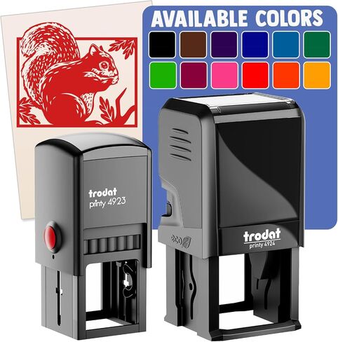 Squirrel with Oak Leaves Self-Inking Rubber Stamp Ink Stamper - 1 Inch Small - Black Ink in Kuwait