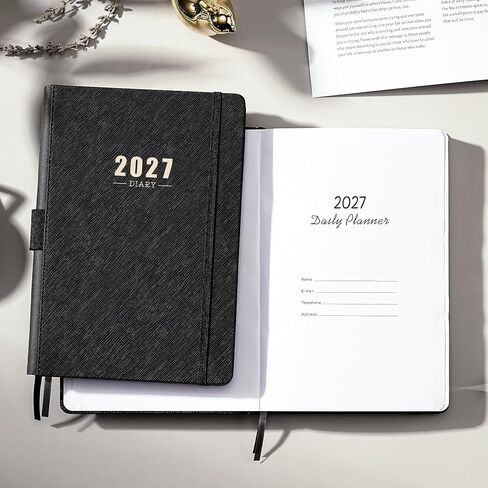 كتاب ومخطط مواعيد أسبوعية 2022-2023 - مخطط يومي للساعة 2022-2023، يوليو 2022- يونيو 2023، 20.32 سم × 25.4 سم، فاصل 15 دقيقة، جلد ناعم مع ورق سميك - أسود in Kuwait