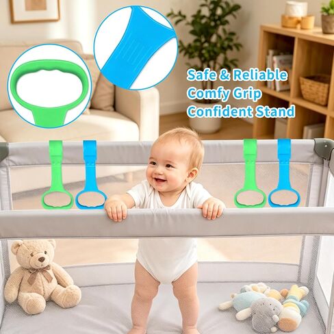 4PCS Baby Playpen Pull Up Rings - Premium Baby Handles for Play Pen Standing Up - Plastic Walking Exercises Assistant Rings for Infants Babies Toddler - Ergonomic Handles in Kuwait