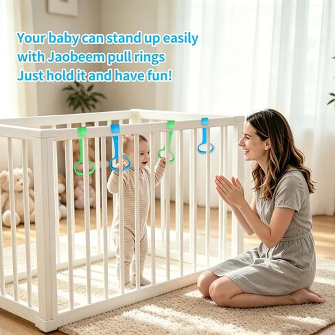 4PCS Baby Playpen Pull Up Rings - Premium Baby Handles for Play Pen Standing Up - Plastic Walking Exercises Assistant Rings for Infants Babies Toddler - Ergonomic Handles in Kuwait