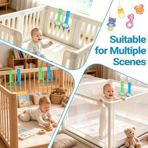 4PCS Baby Playpen Pull Up Rings - Premium Baby Handles for Play Pen Standing Up - Plastic Walking Exercises Assistant Rings for Infants Babies Toddler - Ergonomic Handles in Kuwait