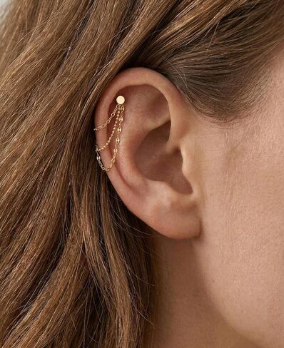 NOKMIT 14K Gold Ear Chain Connectors, Triple Layer Set for Double Piercing in Saudi Arabia