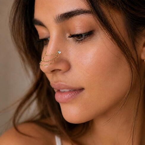 NOKMIT 14K Gold Ear Chain Connectors, Triple Layer Set for Double Piercing in Saudi Arabia