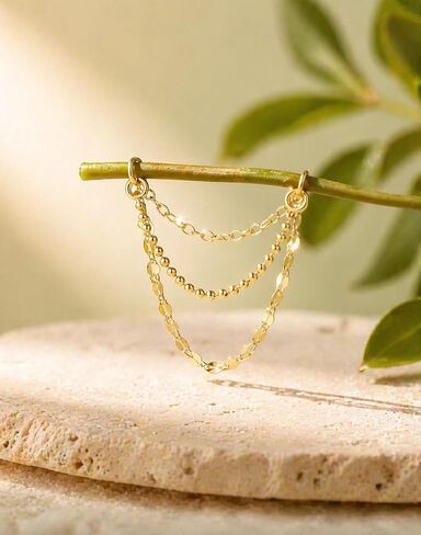 NOKMIT 14K Gold Ear Chain Connectors, Triple Layer Set for Double Piercing in Saudi Arabia