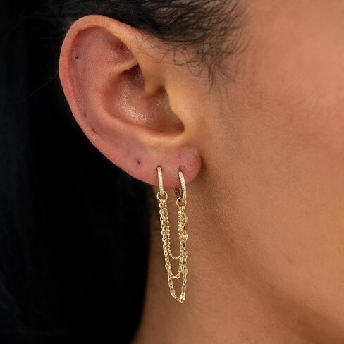 NOKMIT 14K Gold Ear Chain Connectors, Triple Layer Set for Double Piercing in Saudi Arabia