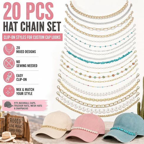 Hat Chains Bulk, 20 Pcs Trucker Hat Chains and Charms, Assorted Styles in Saudi Arabia