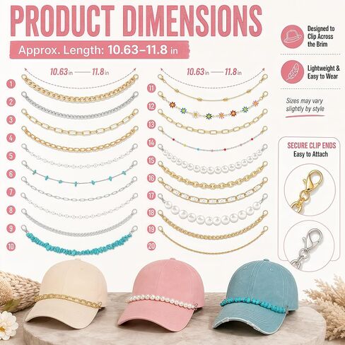 Hat Chains Bulk, 20 Pcs Trucker Hat Chains and Charms, Assorted Styles in Saudi Arabia