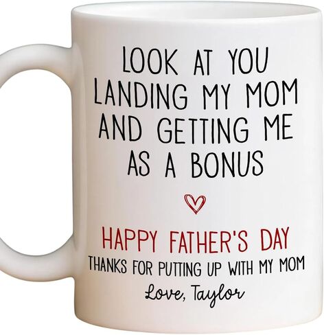 Look At You Landing My Mom And Getting Me As A Bonus Mug, Personalized Fathers Day Gift For Step Dad From Stepson Daughter, Bonus Dad Gift (Multi 3) in Saudi Arabia