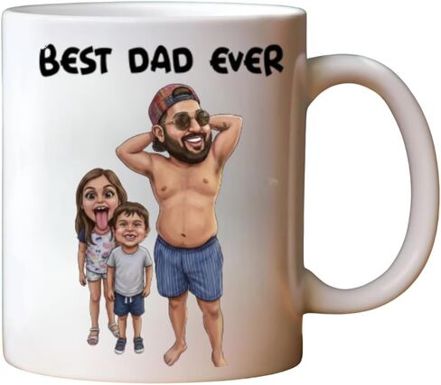 Tired Dad Club Caricature Funny Mug For Dad, Family - Custom Cartoon Drawing From Photo - Personalized Mug, World's Best Fater Oops I Mean Father Caricature Funny Mug, Gifts for Fathers Day in Kuwait
