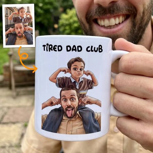 Tired Dad Club Caricature Funny Mug For Dad, Family - Custom Cartoon Drawing From Photo - Personalized Mug, World's Best Fater Oops I Mean Father Caricature Funny Mug, Gifts for Fathers Day in Kuwait