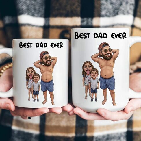 Tired Dad Club Caricature Funny Mug For Dad, Family - Custom Cartoon Drawing From Photo - Personalized Mug, World's Best Fater Oops I Mean Father Caricature Funny Mug, Gifts for Fathers Day in Kuwait