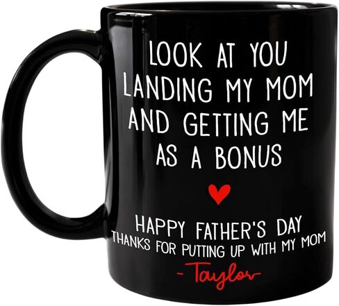 Look At You Landing My Mom And Getting Me As A Bonus Mug, Funny Mug For Step Dad From Son Daughter, Bonus Dad Gift From Child, Funny Mug For Him in Saudi Arabia