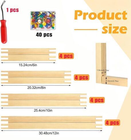 16Pcs 4 Sets Stretcher Bars for Needlework,10 Different Size Wooden Canvas Splicing Stretcher Bars Needlepoint Embroidery Stitch Frame Set for Crafts Art Supplies(Set 2(16+1+40)) in Kuwait