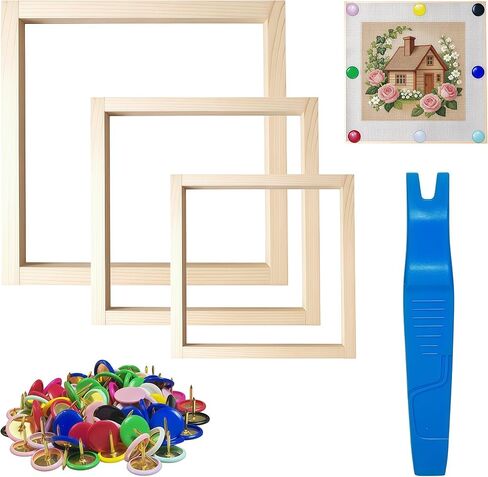 MengMain Needlepoint Stretcher Bars for Needlework, 12PCS Wooden Canvas Frame Set, 6, 8, 10 Inch with 100 Thumb Tacks and Tack Remover for Embroidery and Cross Stitch (6/8/10in) in Saudi Arabia