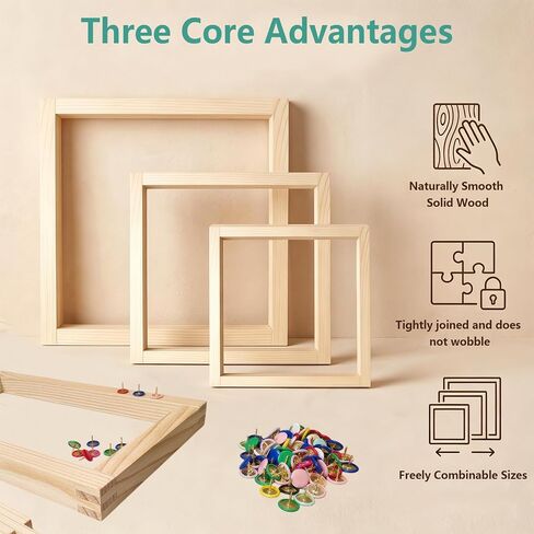 MengMain Needlepoint Stretcher Bars for Needlework, 12PCS Wooden Canvas Frame Set, 6, 8, 10 Inch with 100 Thumb Tacks and Tack Remover for Embroidery and Cross Stitch (6/8/10in) in Saudi Arabia