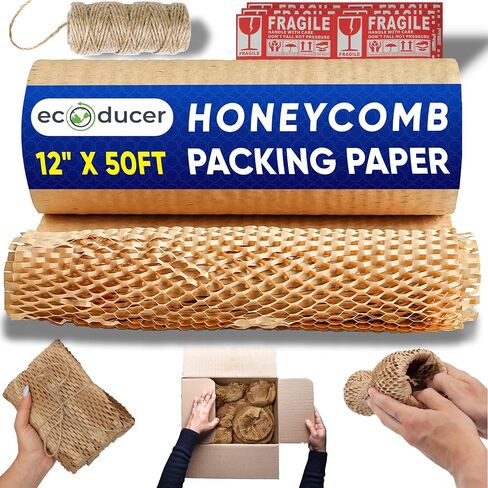ورق تغليف على شكل قرص العسل من ecoducer مقاس 15 بوصة × 164 بوصة لنقل الإمدادات. نقل مواد التعبئة والتغليف من ورق الفقاعات الصديق للبيئة. غلاف ورقي لتعبئة العناصر الهشة. تعبئة ورق كرافت لنقل مستلزمات الشحن. in Kuwait