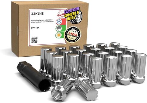 Wheel Accessories Parts 24 Pcs 14mm 1.50 14x1.50 Thread Truck 1.90" Long Spline Lug Nuts Chrome 7 Spline Fits Chevy Silverado GMC Sierra 1500 2016+ Ford F 150 2019+ Ram 1500 in Kuwait
