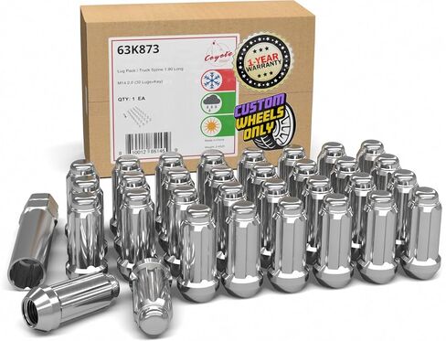 Wheel Accessories Parts 32 Pcs 14mm 2.0 14x2.0 Thread Truck 1.90" Long Spline Lug Nuts Black Truck 7 Spline Fits Ford Excursion 1999-04 F250 F350 in Kuwait