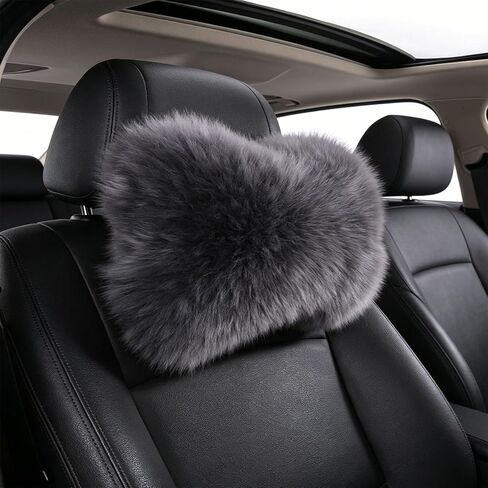 Car Seat Neck Rest Pillow Warm Winter Wool Headrest Head Support Car Decor Accessories (Grey) in Kuwait