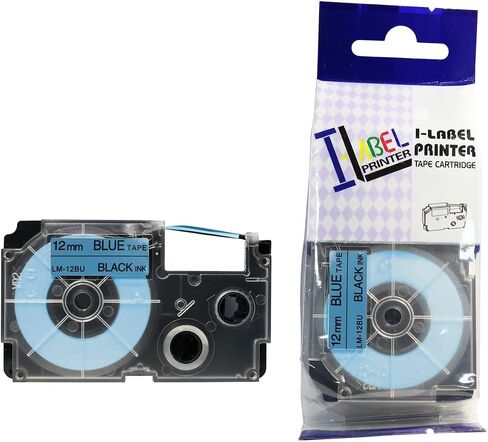 Premium Compatible 12mm Black on Blue Label Tape for use in Casio KL820 / KL-820 EZ Label Printer in Kuwait